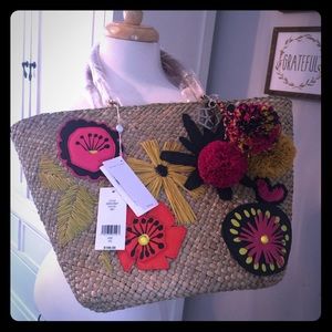 NWT Trina Turk raffia handbag